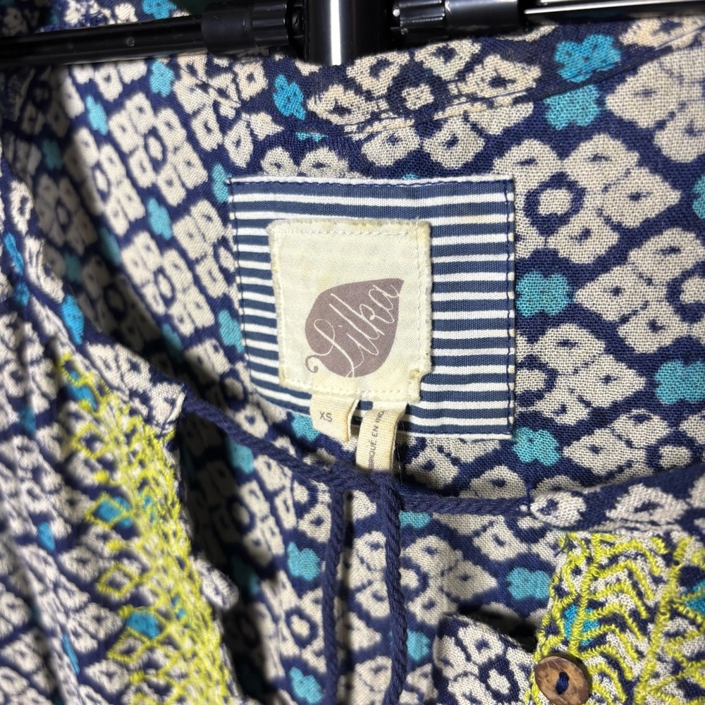 Anthropologie Lilka Blue and Yellow Patterned Short-Sleeve Romper XS - Picture 2 of 11